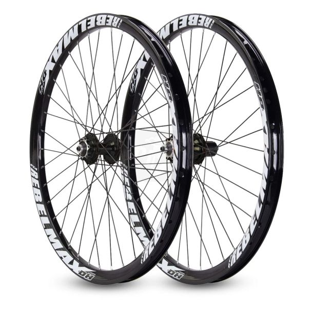 Roda montada (par) aro 26 gta rebelmax preto com cubo barulhento preto freeride freio a disco